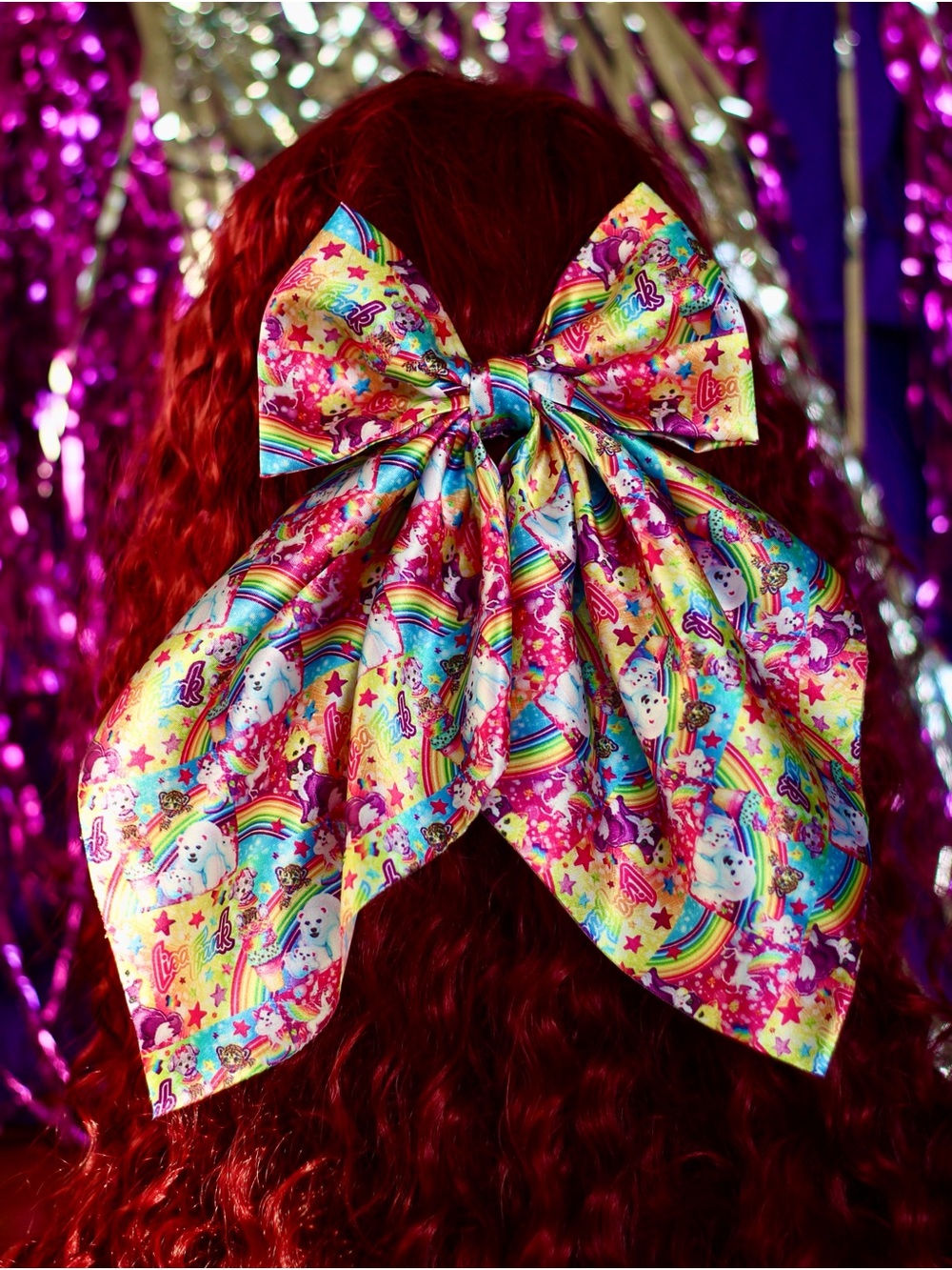 Large oversized Colorful Rainbow Print Hair Bow Lisa Frank Whimsy animal y2k fun